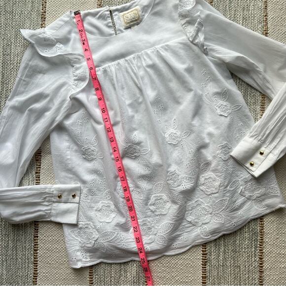 Sail To Sable White Embroidered Long Sleeves Pullover Blouse Women’s Size Medium - Picture 5 of 9